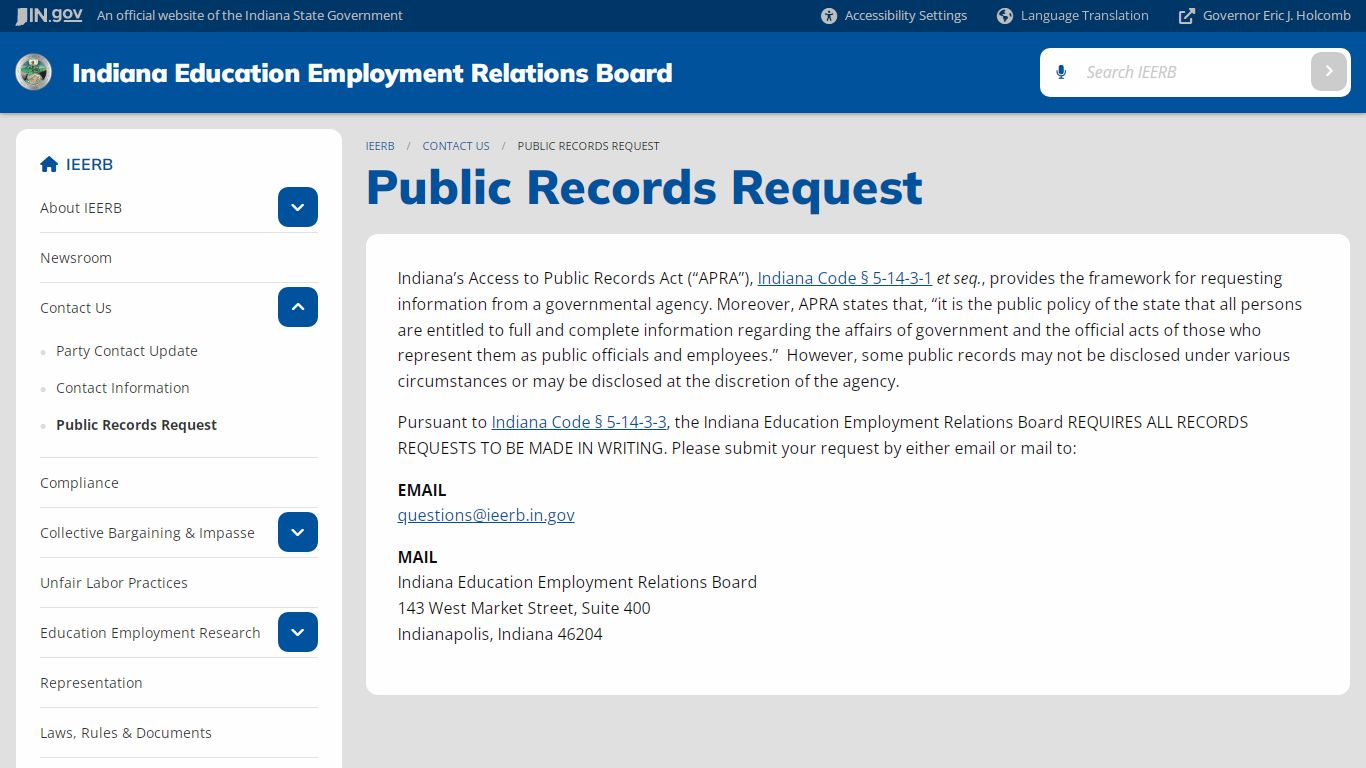IEERB: Public Records Request - secure.in.gov