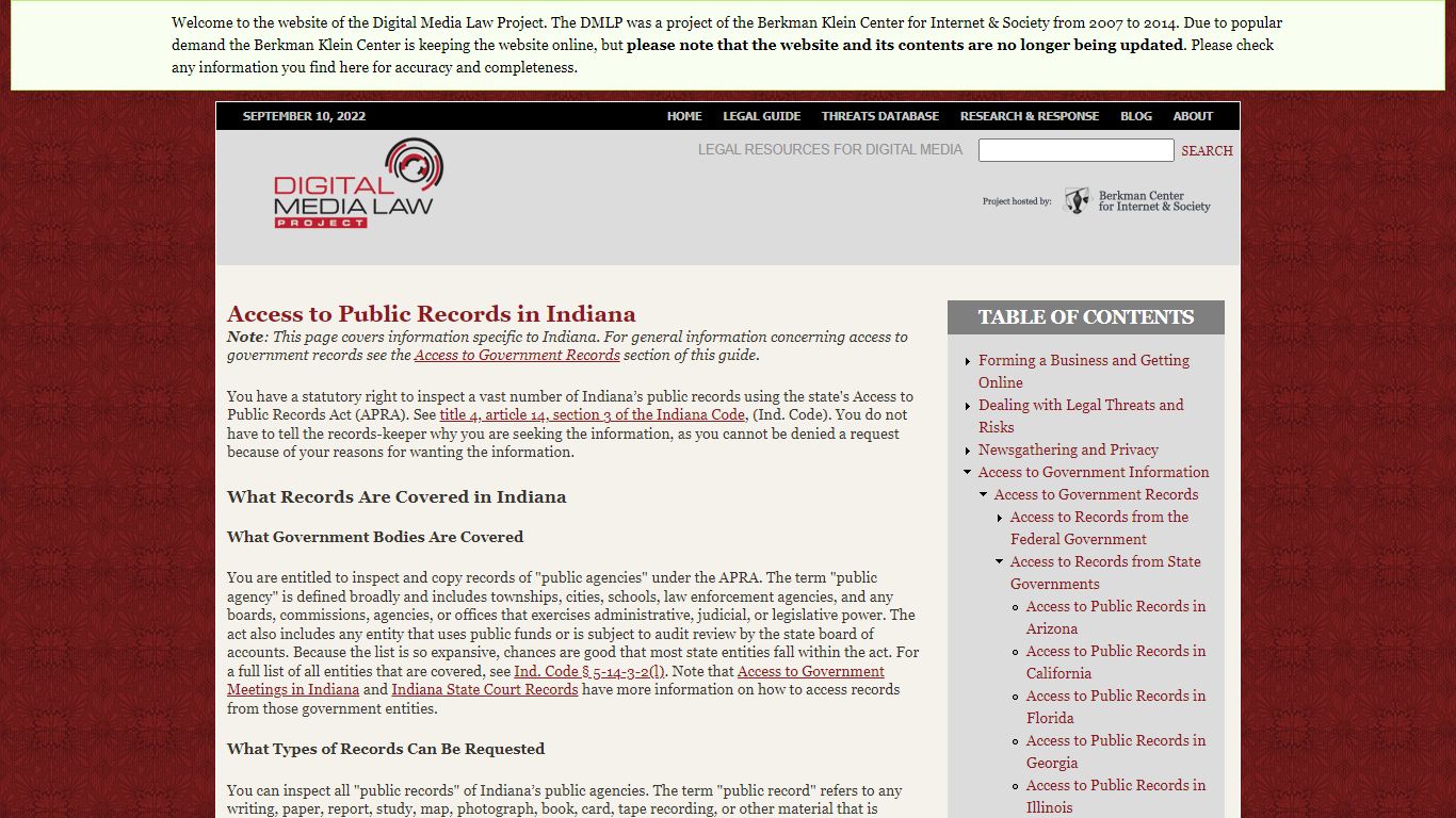 Access to Public Records in Indiana | Digital Media Law Project - DMLP